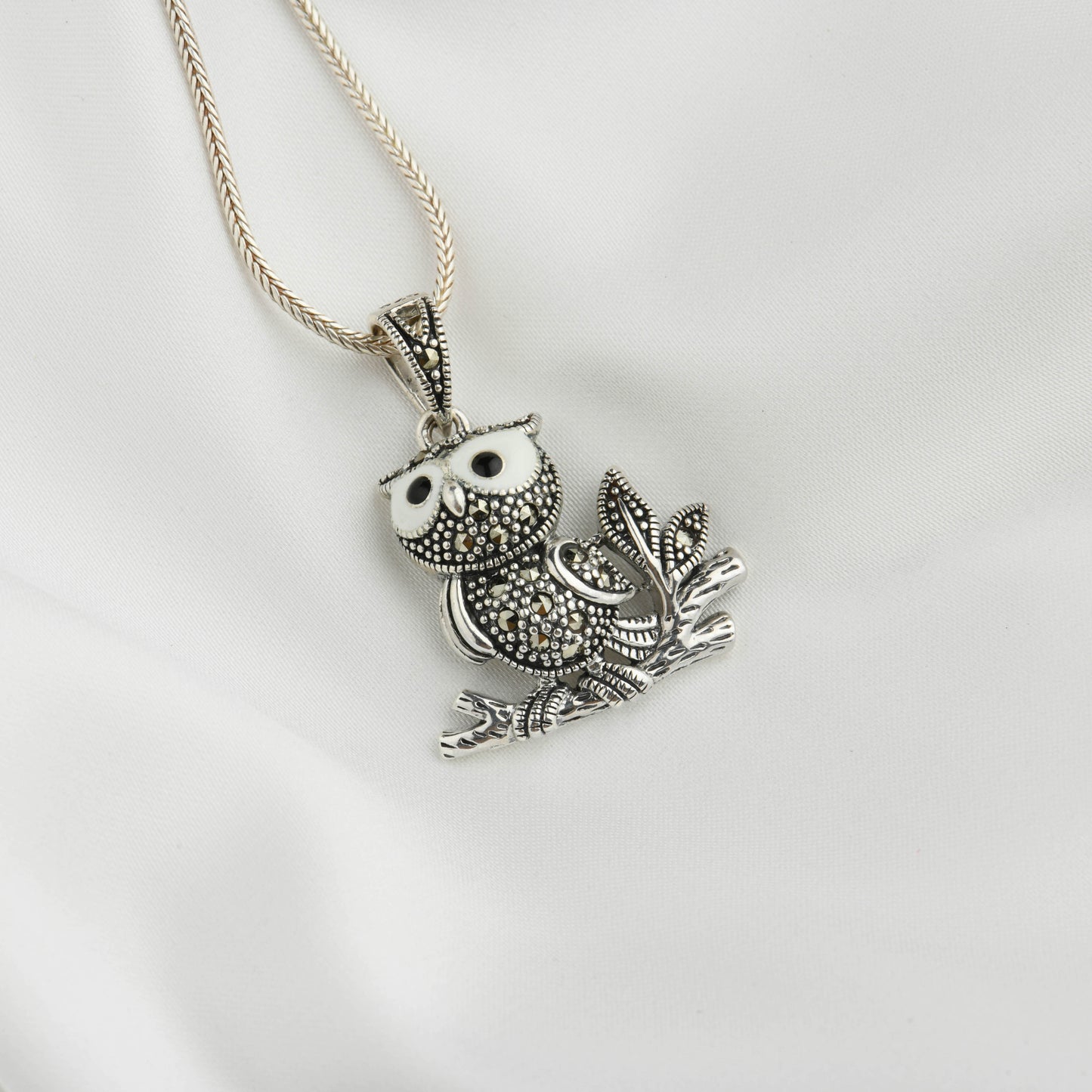 Wise Owl Marcasite Pendant