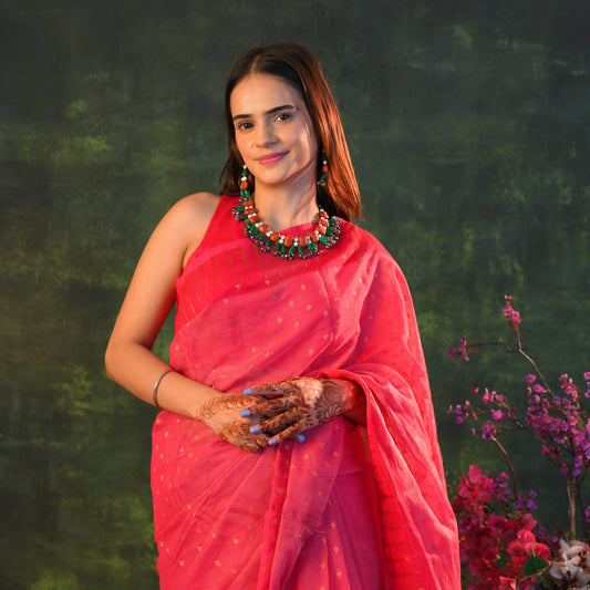 Silver Coral Pearls Choker Set