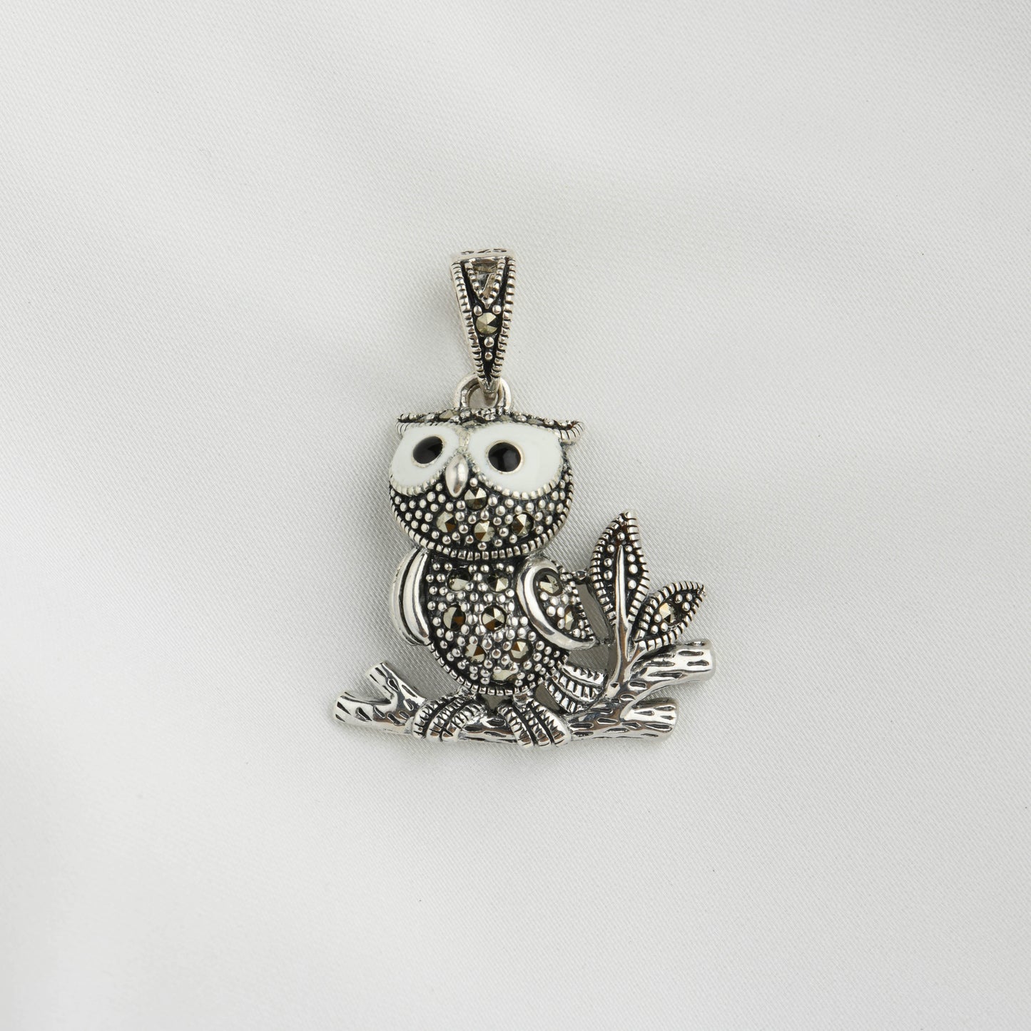 Wise Owl Marcasite Pendant
