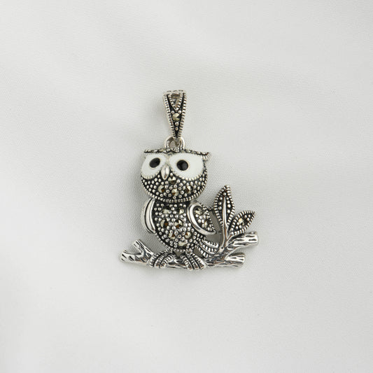 Wise Owl Marcasite Pendant