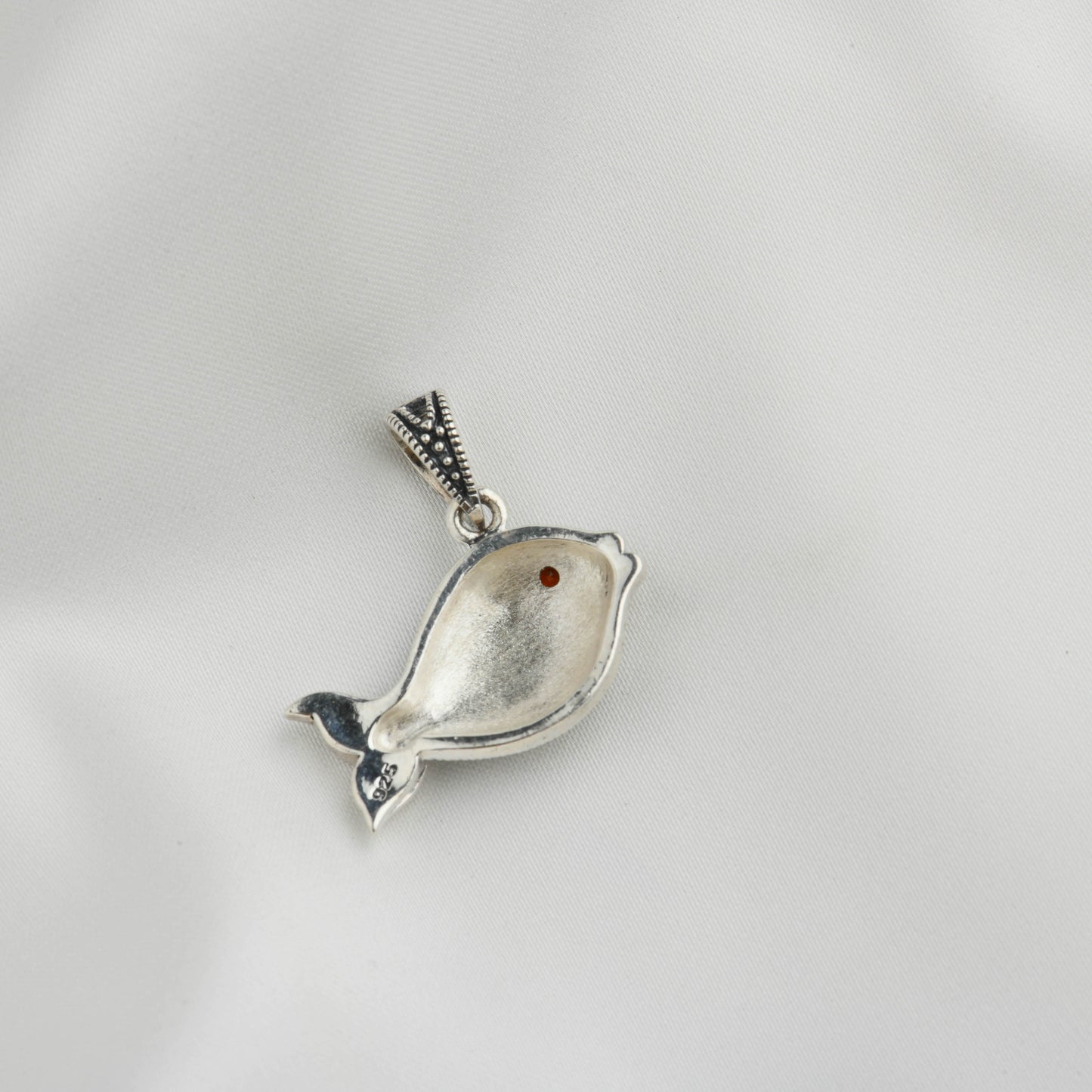 Garnet-eyed Silver Marcasite Fish Pendant