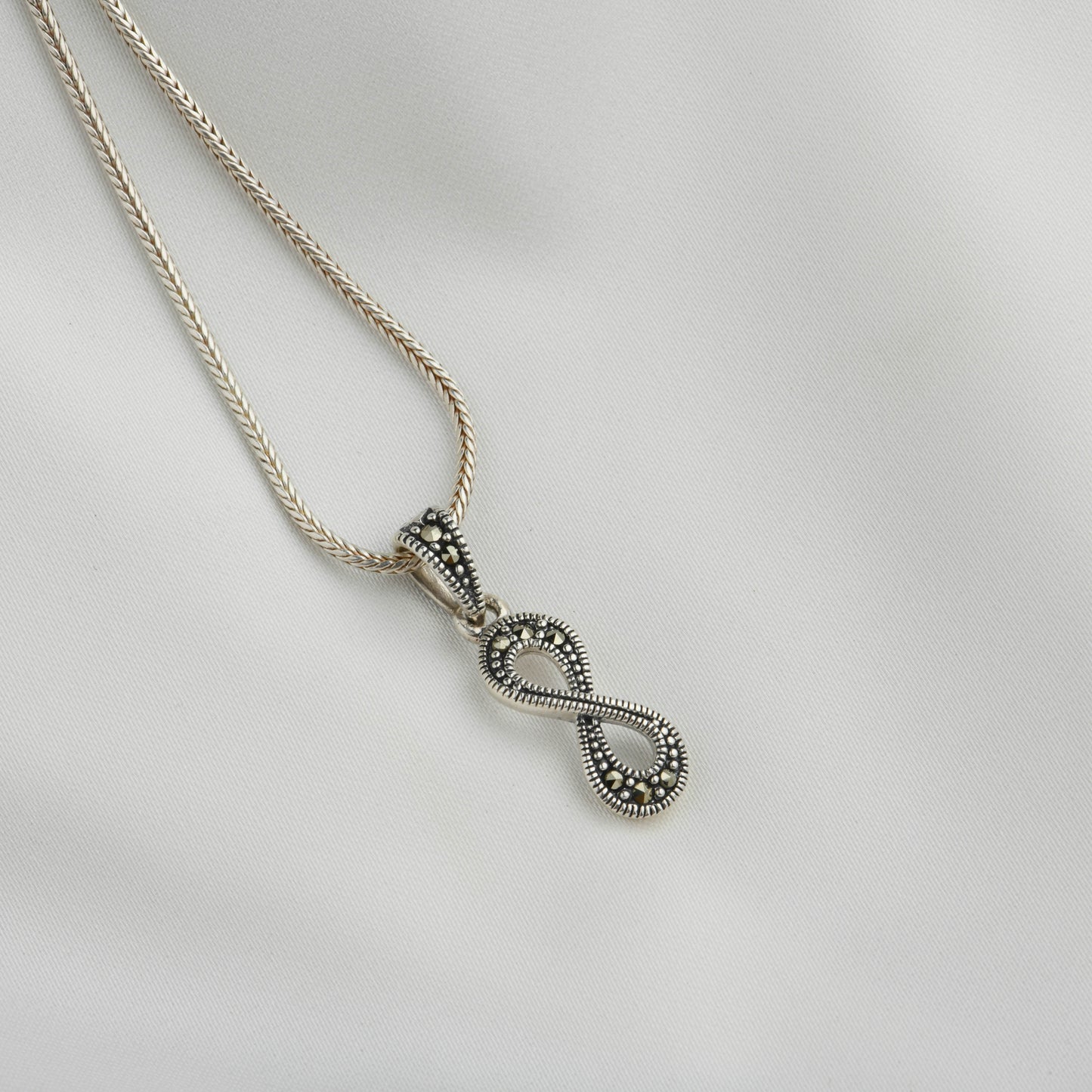 Silver Marcasite Infinity Pendant Necklace