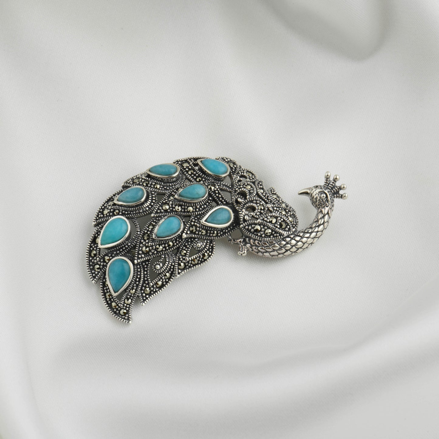 Majestic Peacock Turquoise Marcasite Pendant
