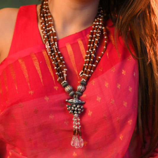 Silver Red Jasper and Pearls Necklsce