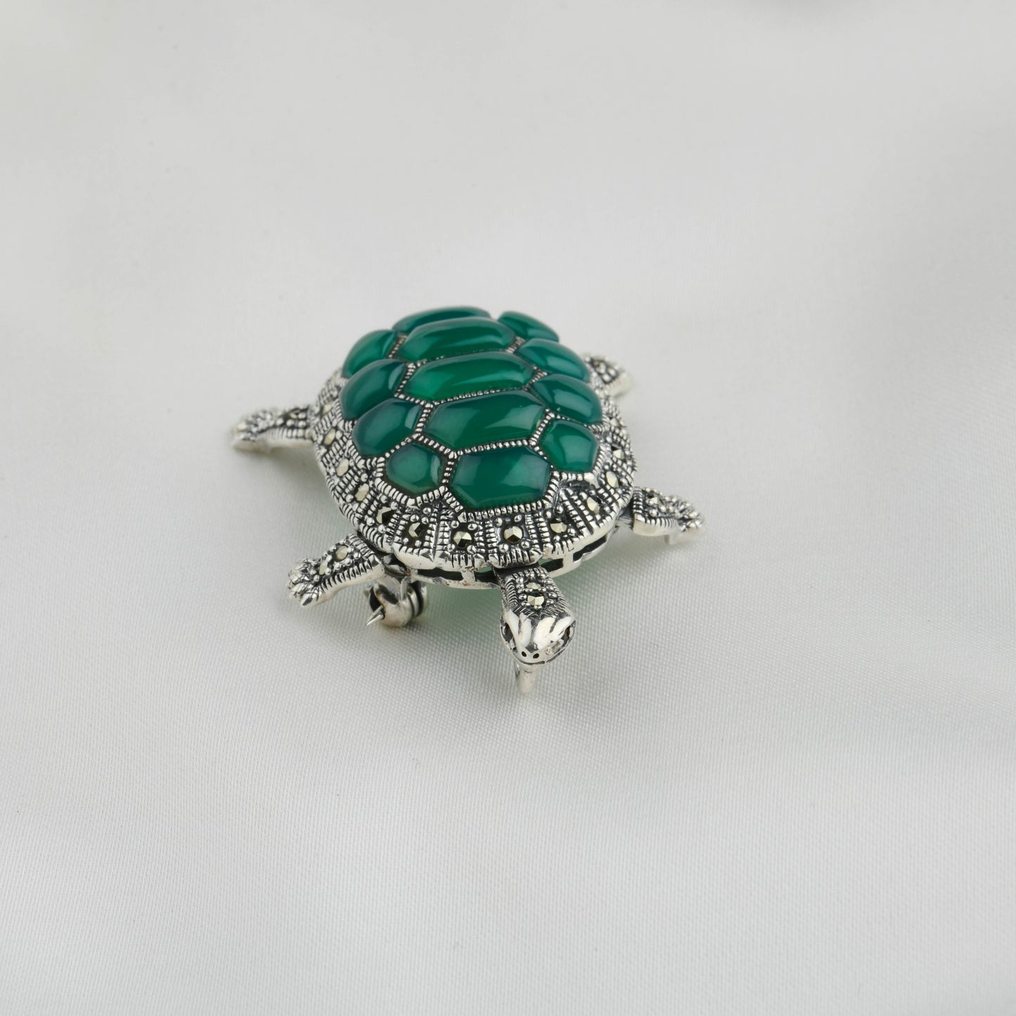 Timeless Journey: Green Onyx Turtle Brooch Cum Pendant