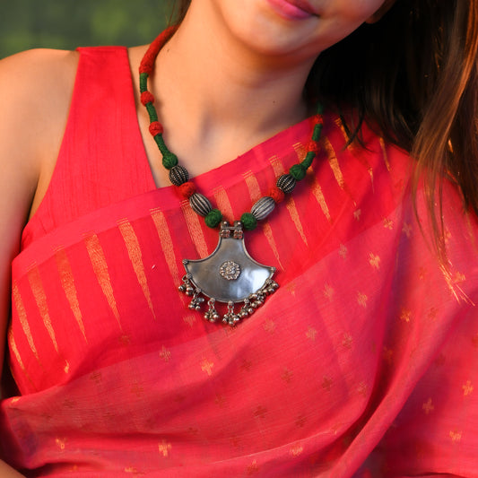 Silver Tribal Green Necklace