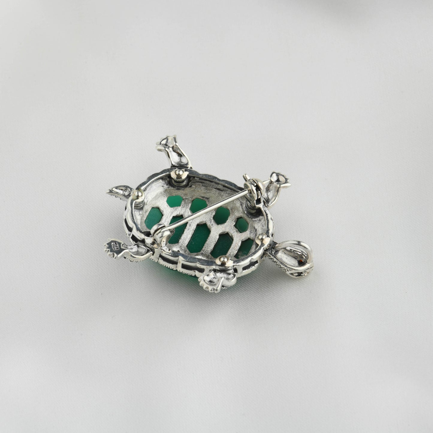 Timeless Journey: Green Onyx Turtle Brooch Cum Pendant