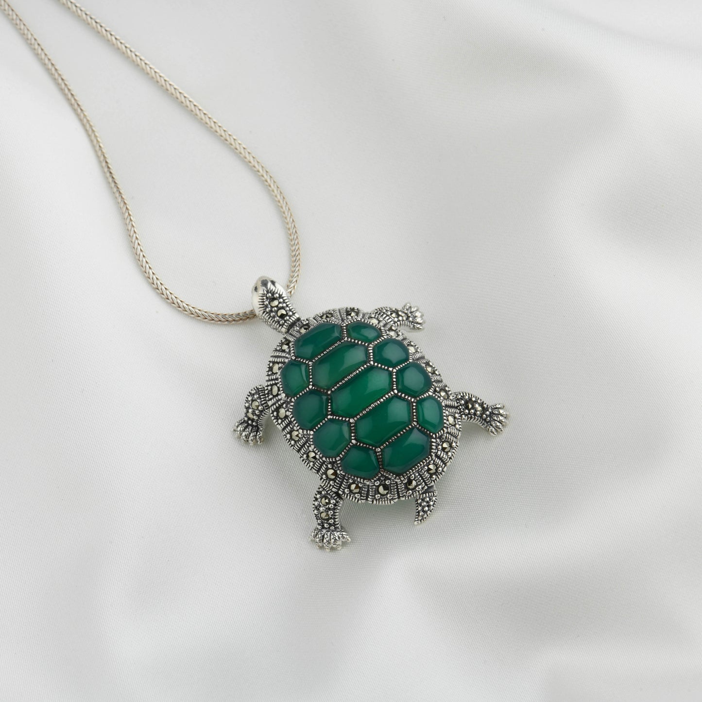Timeless Journey: Green Onyx Turtle Brooch Cum Pendant