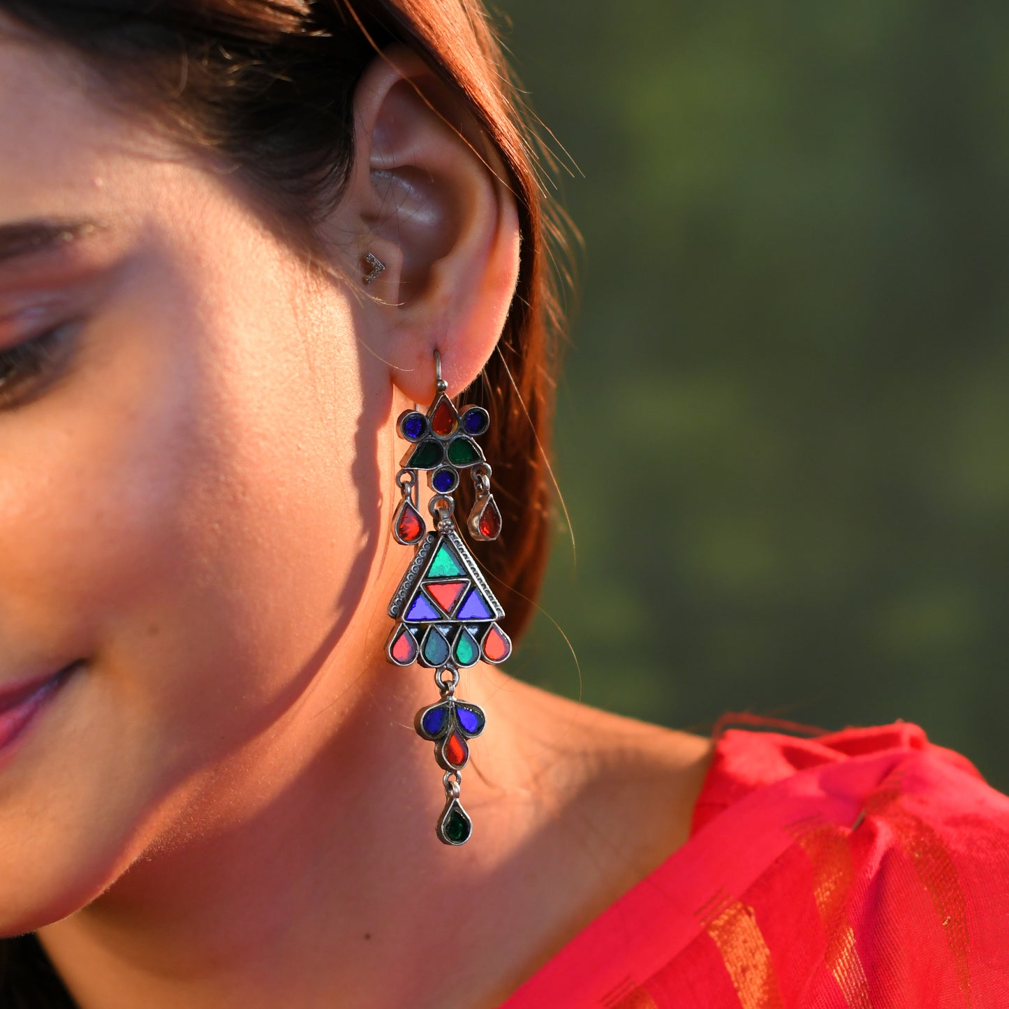 Madhu Chandrika Kalbelia Mirror Silver Earrings