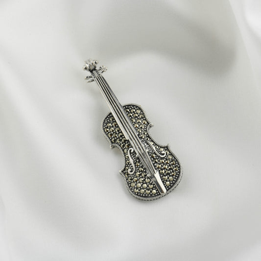 Strike a Chord: Marcasite Violin Silver Brooch Cum Pendant