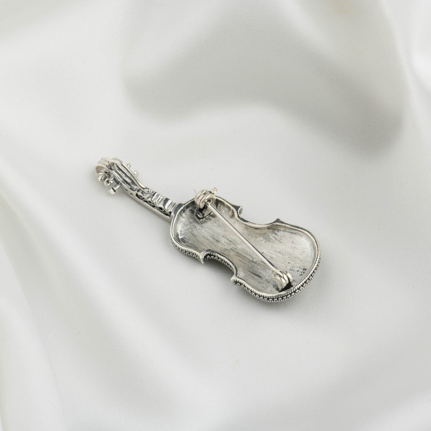 Strike a Chord: Marcasite Violin Silver Brooch Cum Pendant
