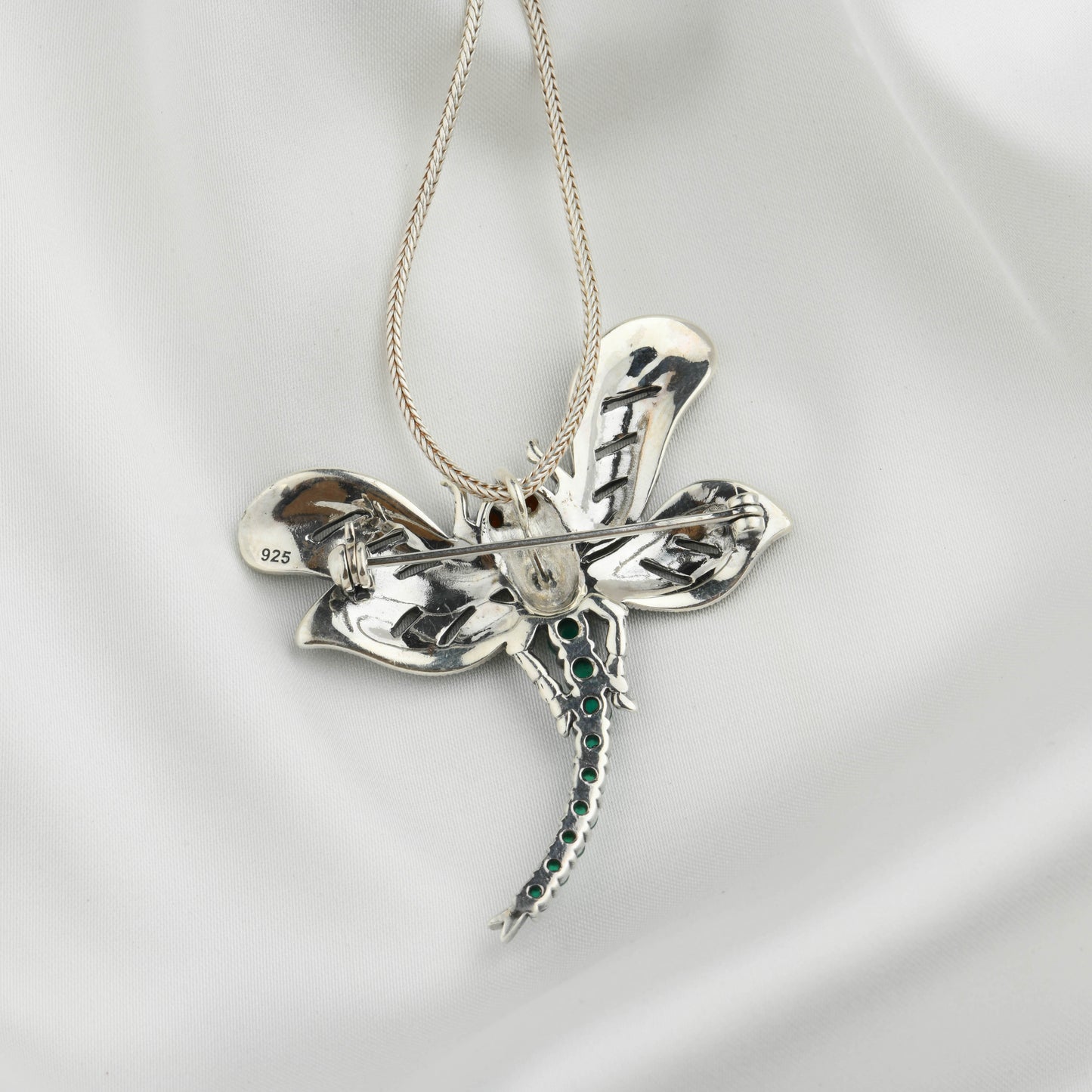 Emerald Elegance: Dragonfly Brooch Cum Pendant
