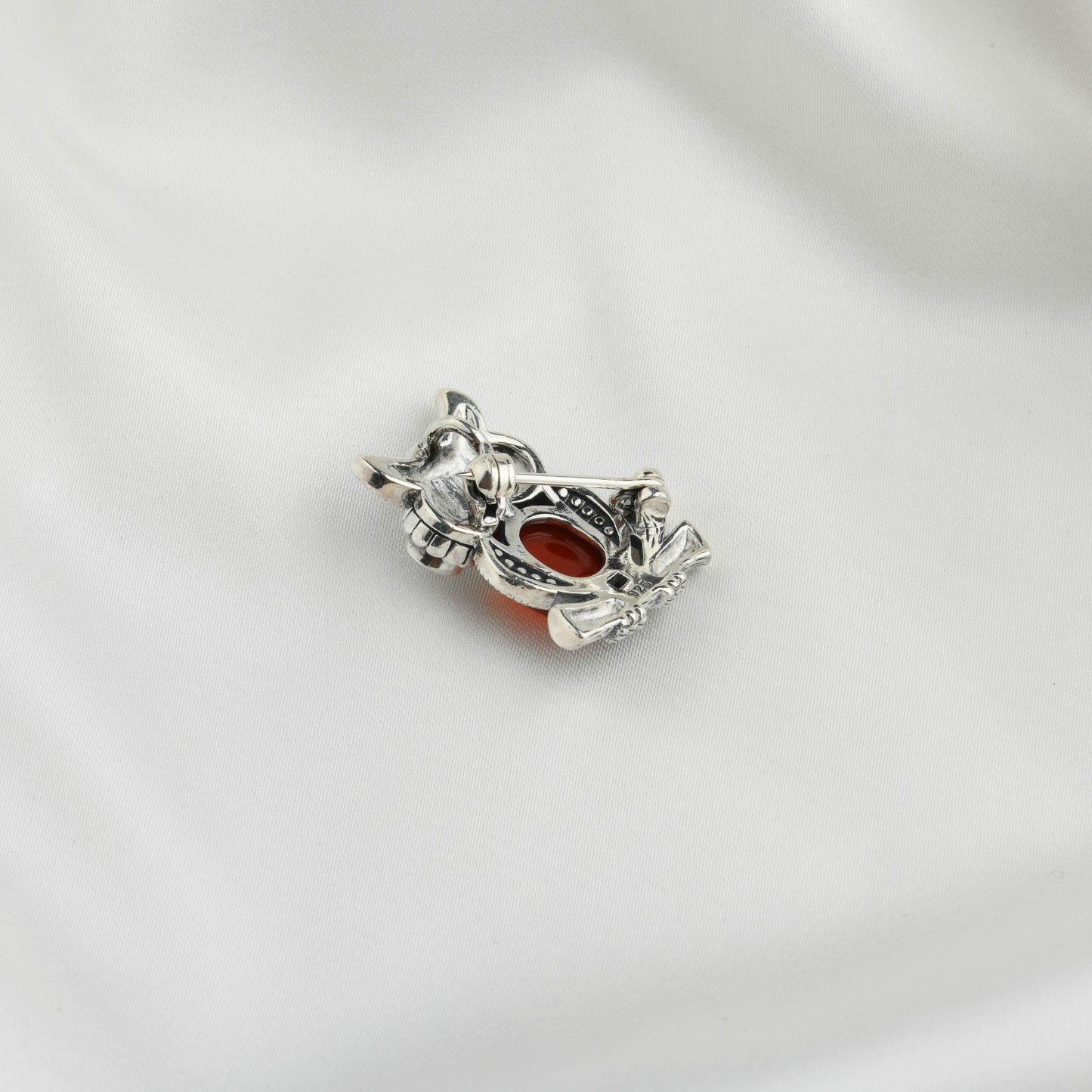 Fiery Gaze: Silver Marcasite Owl Brooch Cum Pendant