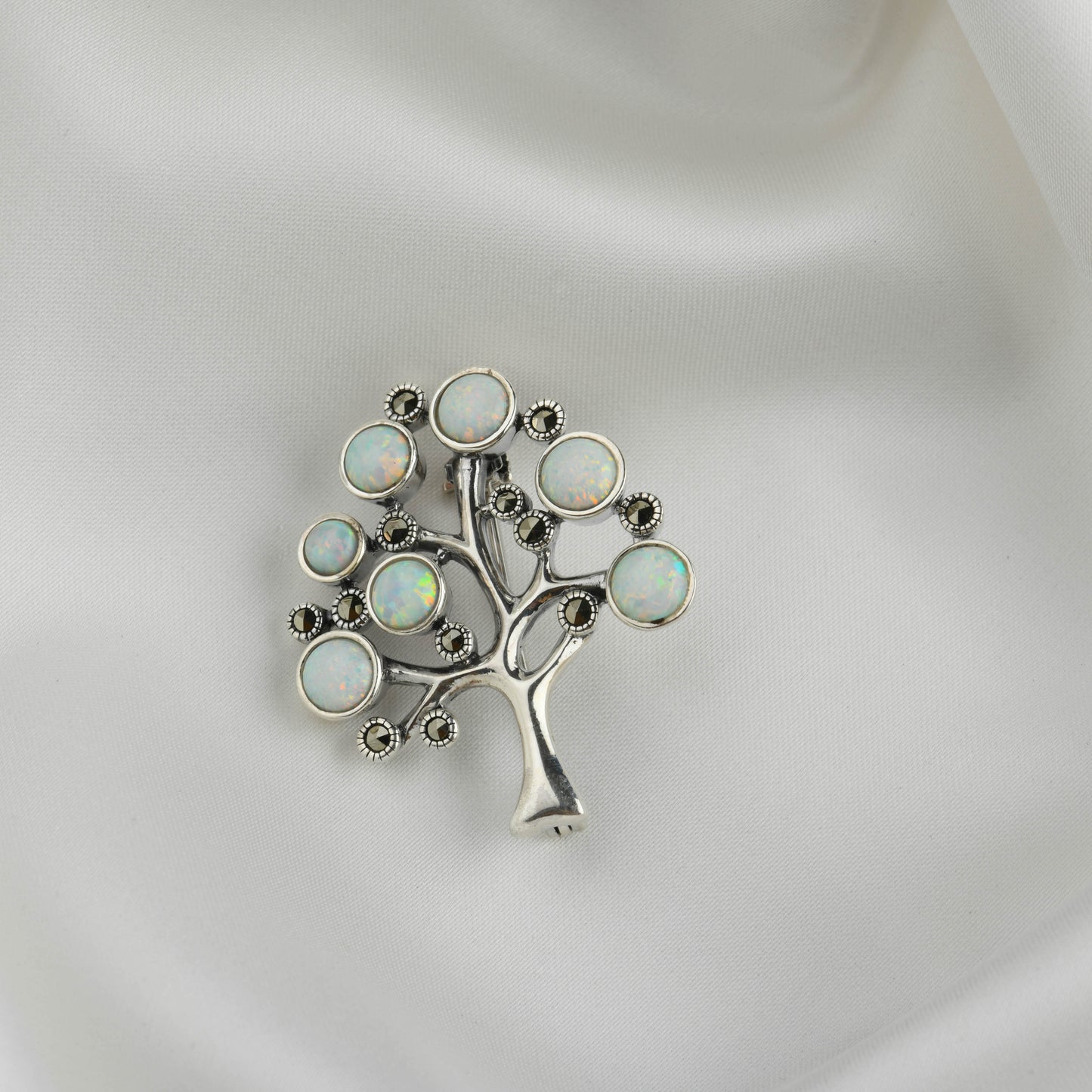 Opal Marcasite Silver Tree Pendant & Brooch