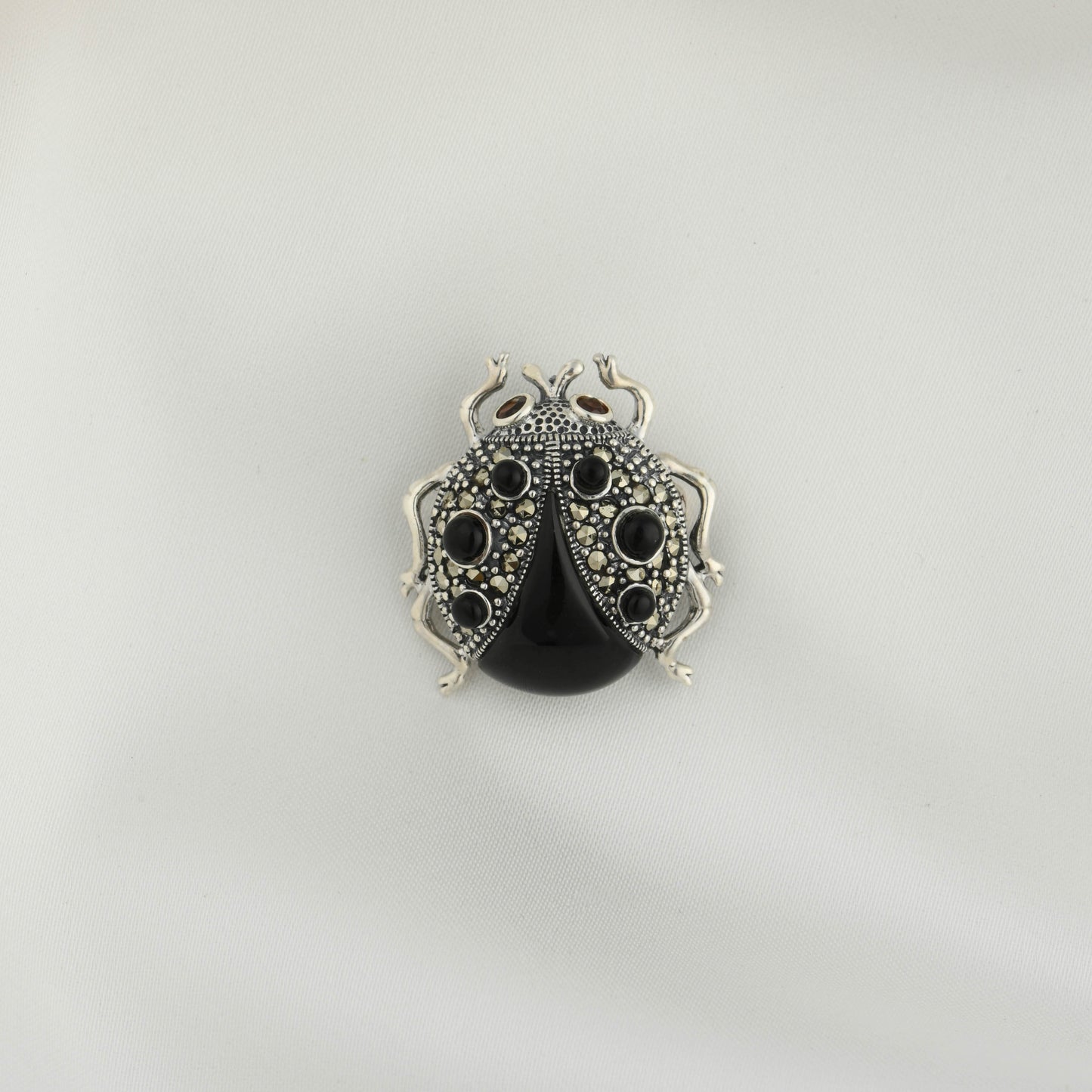 Midnight Ladybug: Marcasite Silver Pendant