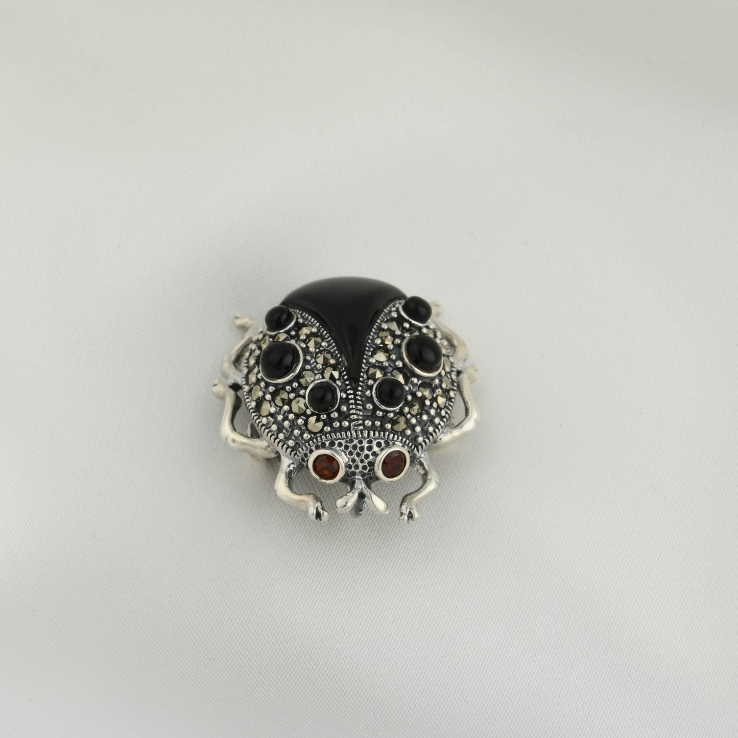 Midnight Ladybug: Marcasite Silver Pendant