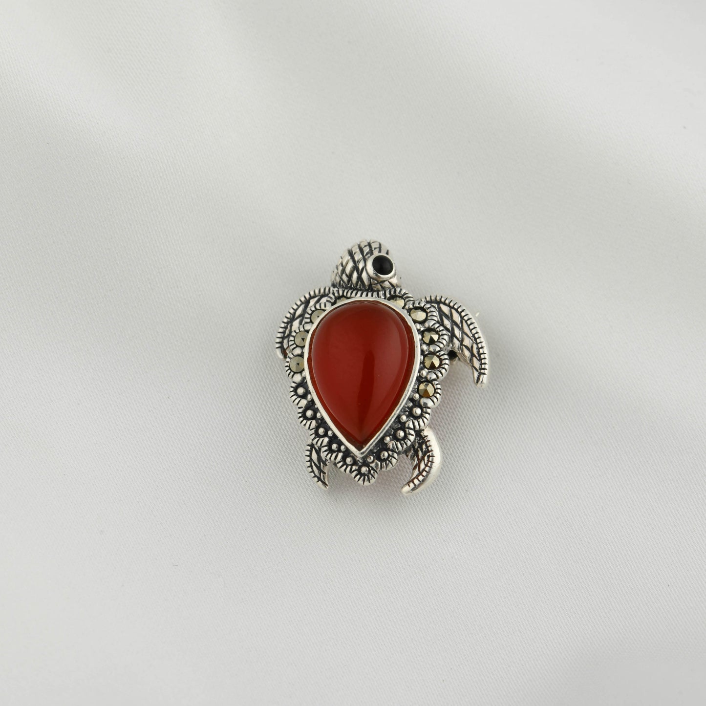 Victorian Carnelian Turtle Silver Pendant Cum Brooch