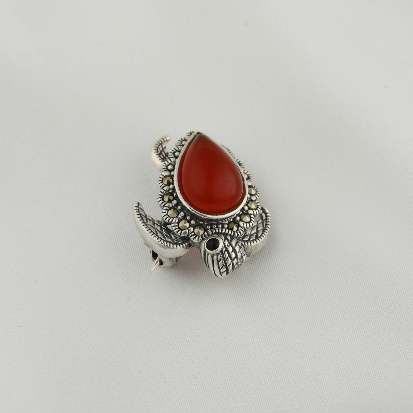 Victorian Carnelian Turtle Silver Pendant Cum Brooch