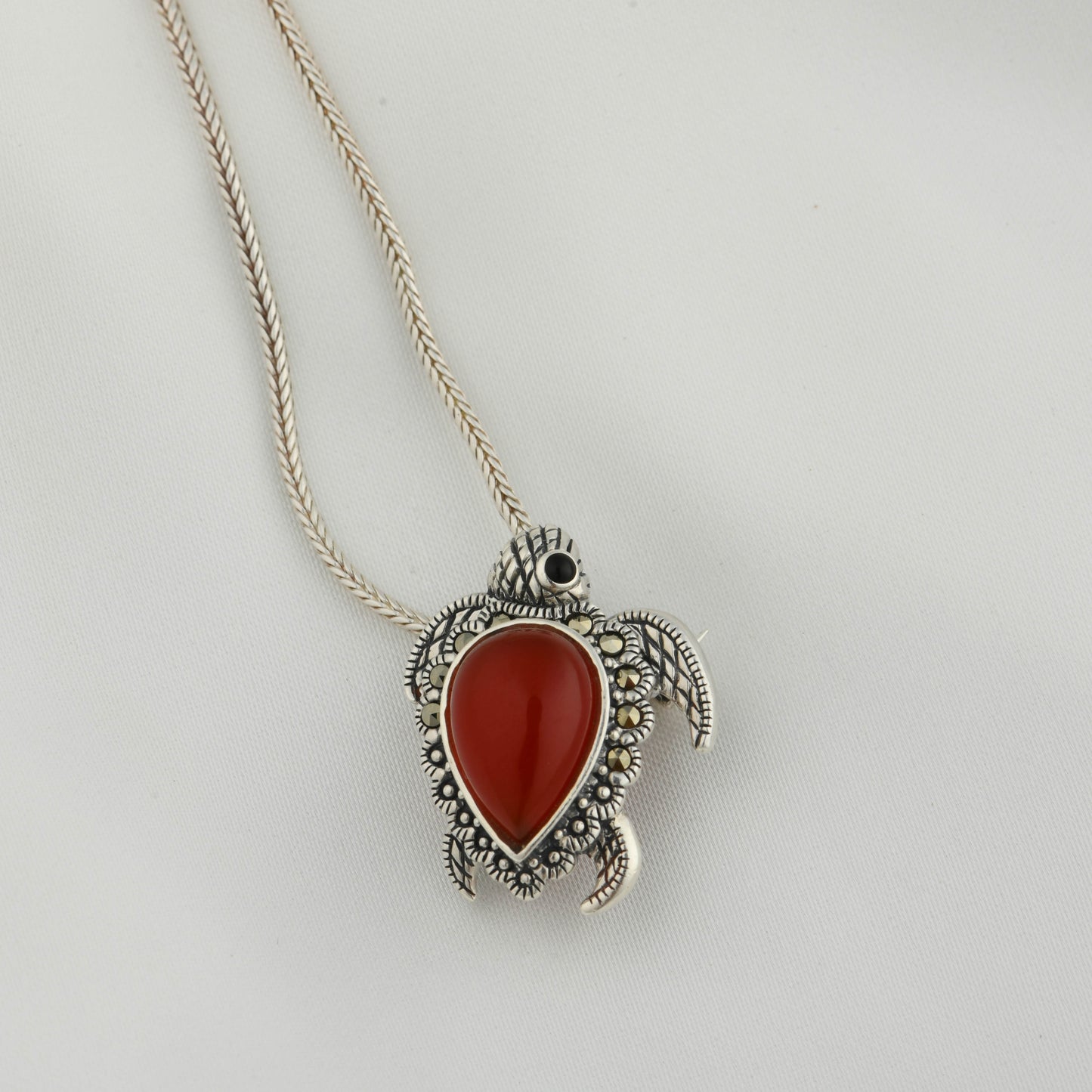 Victorian Carnelian Turtle Silver Pendant Cum Brooch