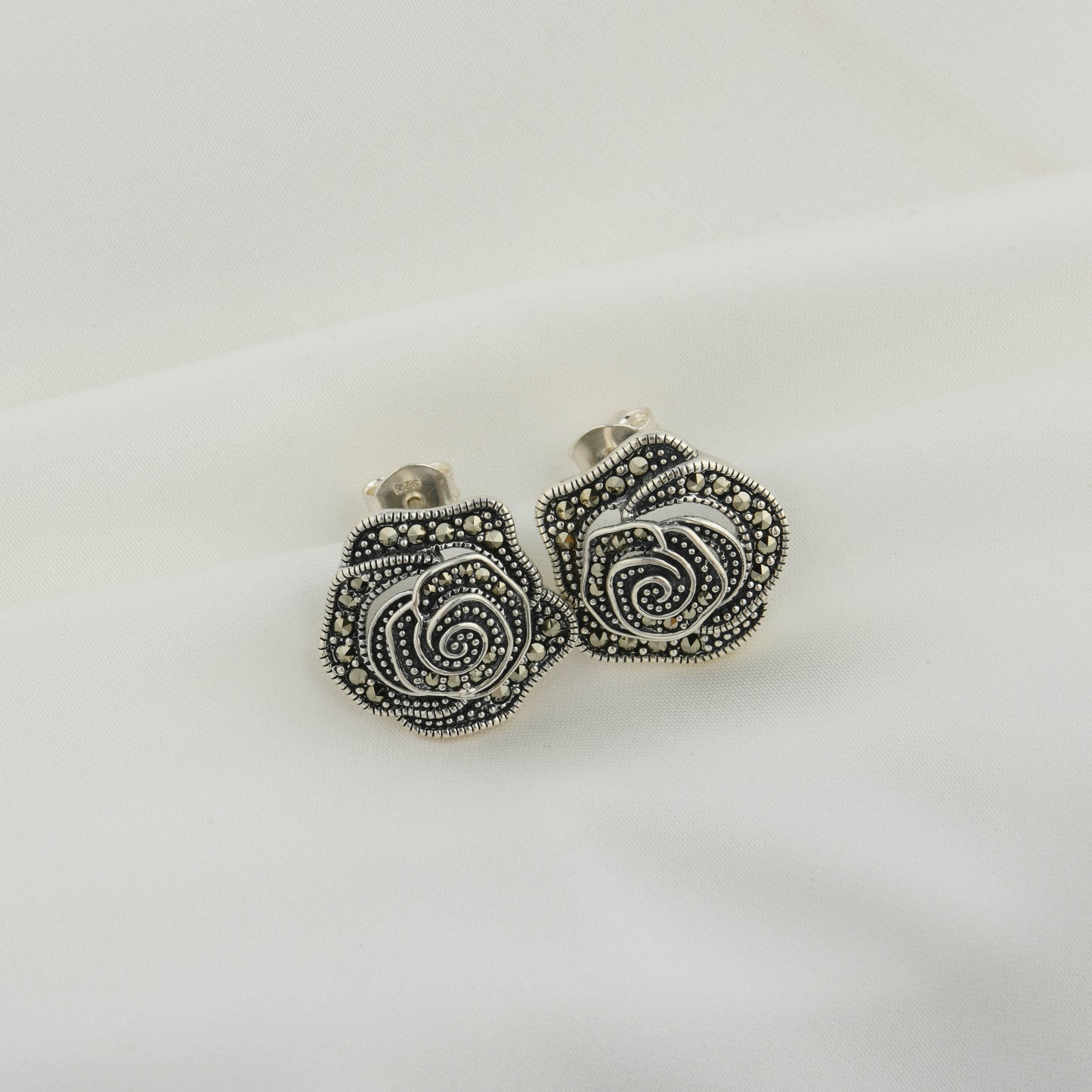 Deco Bloom Marcasite Silver Studs