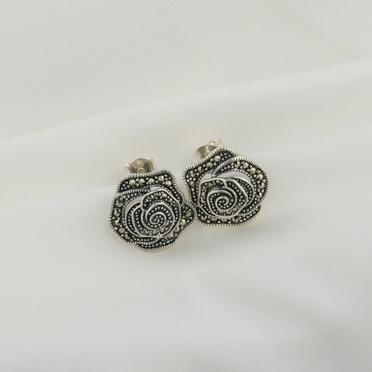 Deco Bloom Marcasite Silver Studs