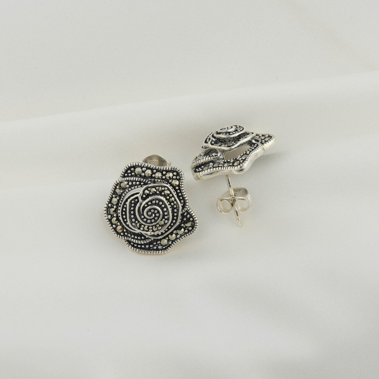 Deco Bloom Marcasite Silver Studs