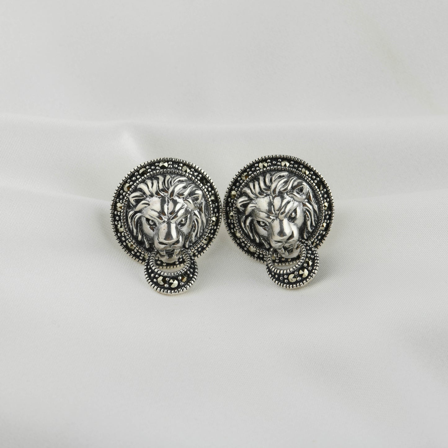 Marcasite Lion Silver Studs