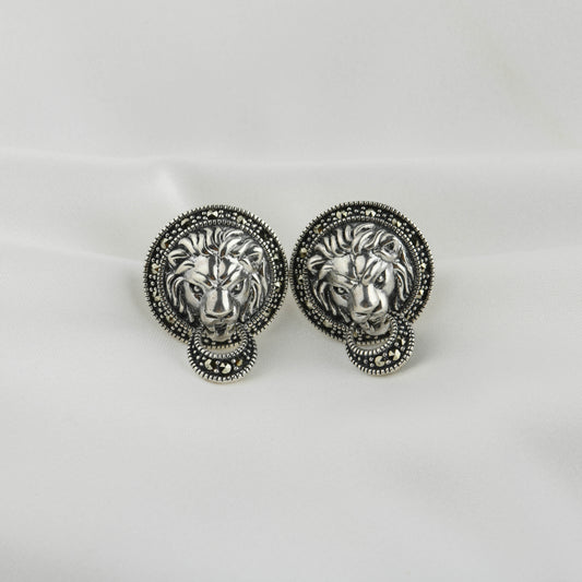 Marcasite Lion Silver Studs