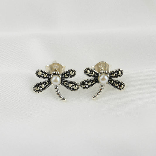 Silver Marcasite Dragonfly Studs