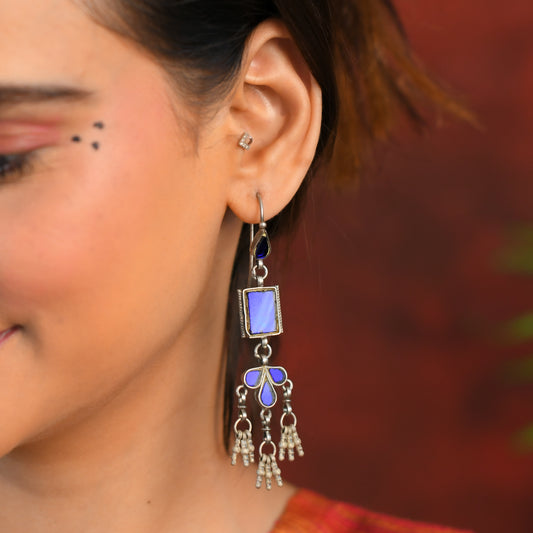 Madhu Chandrika Mayuri Silver Mirror Earrings