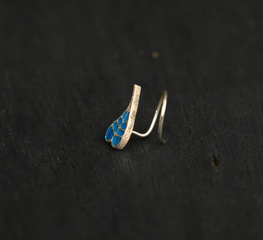 Bodhi Blue Leaf Silver Nose Pin