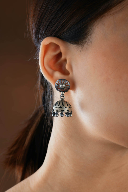 Hibiscus Silver Jharokha Jhumki