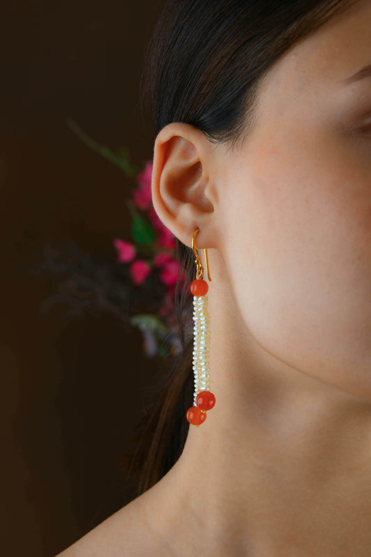 Freshwater Pearl Carnelian Danglers