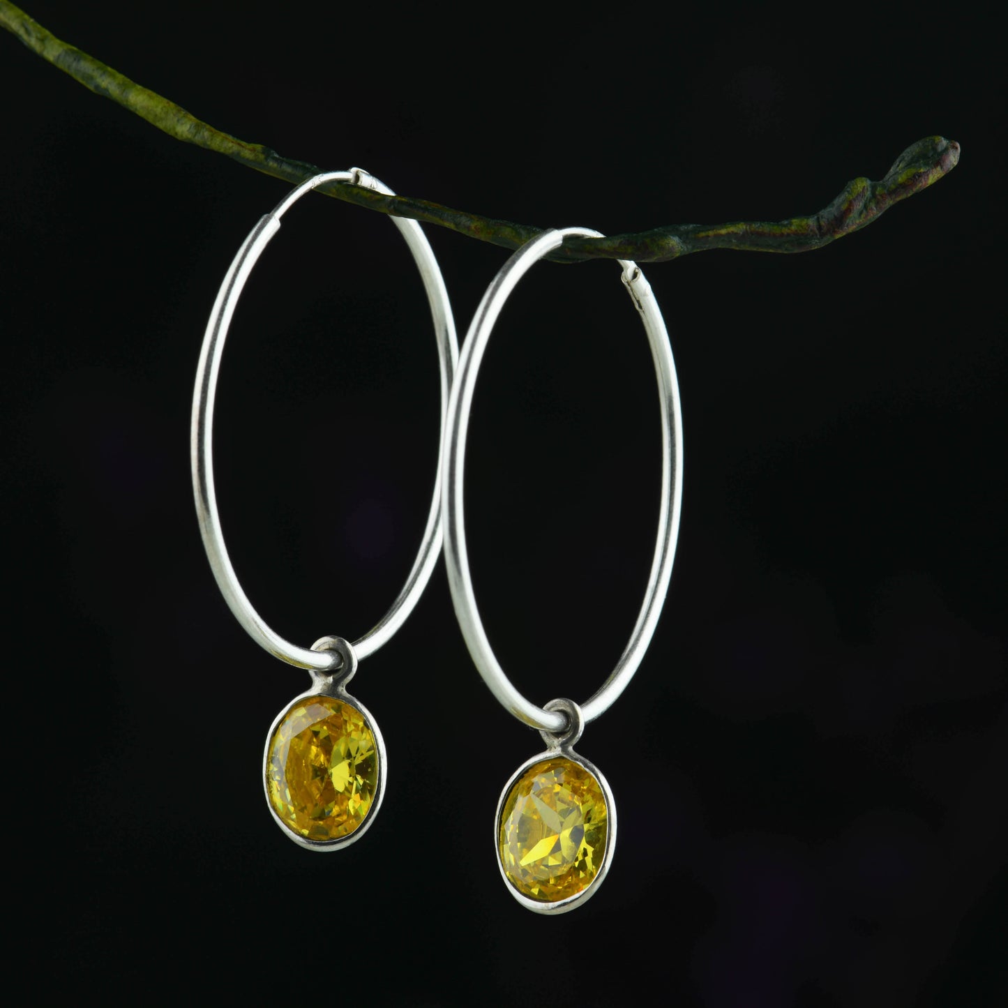 Citrine Drops In Silver Hoops