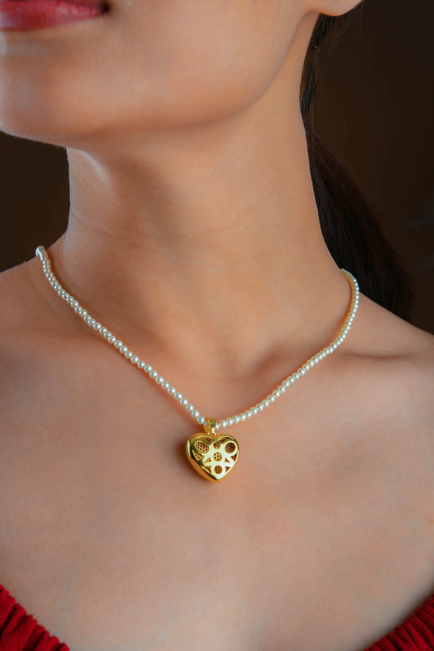 Diamond Heart Pearl Necklace