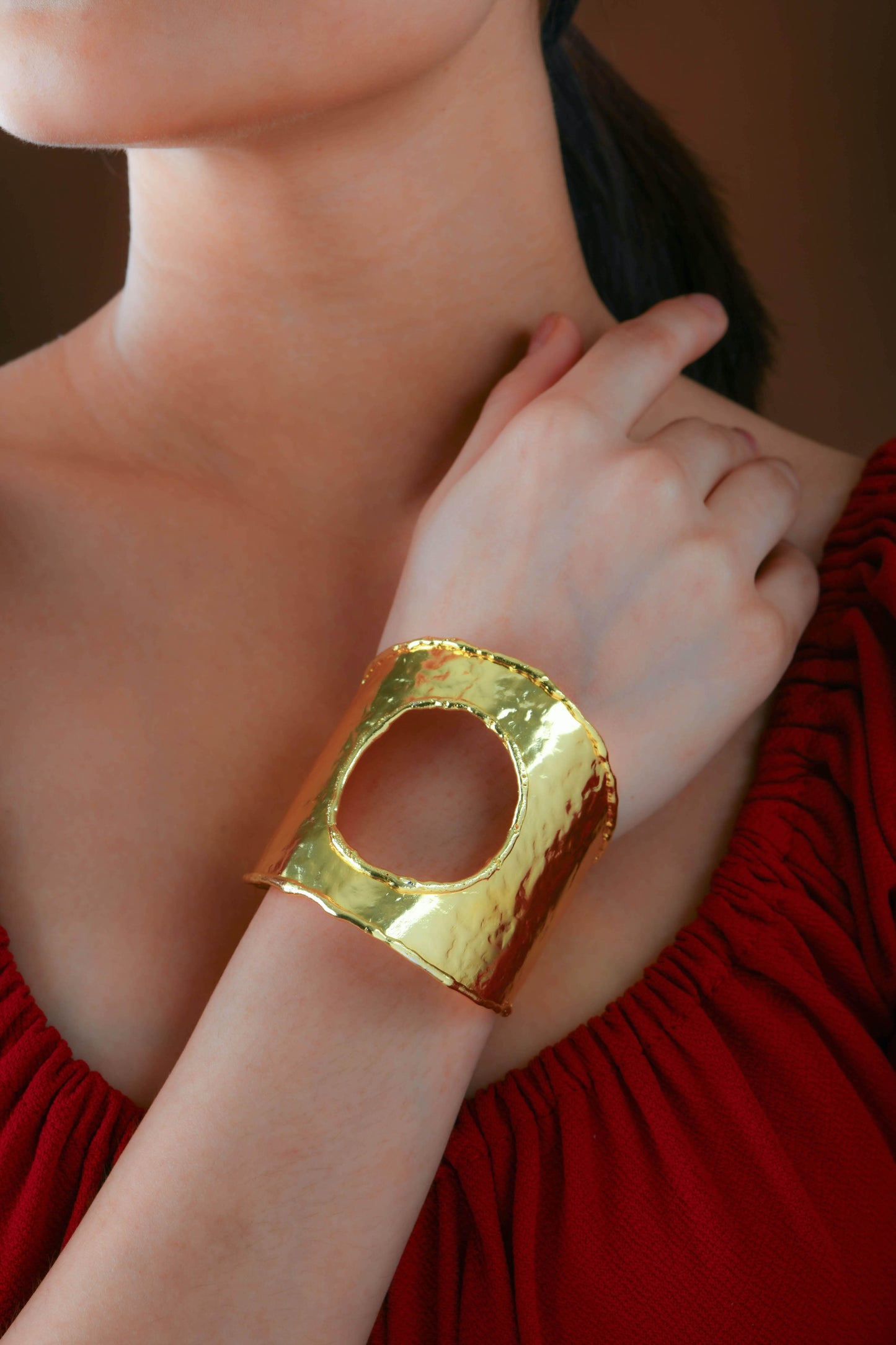 Hammered Moon Statement Cuff Bracelet