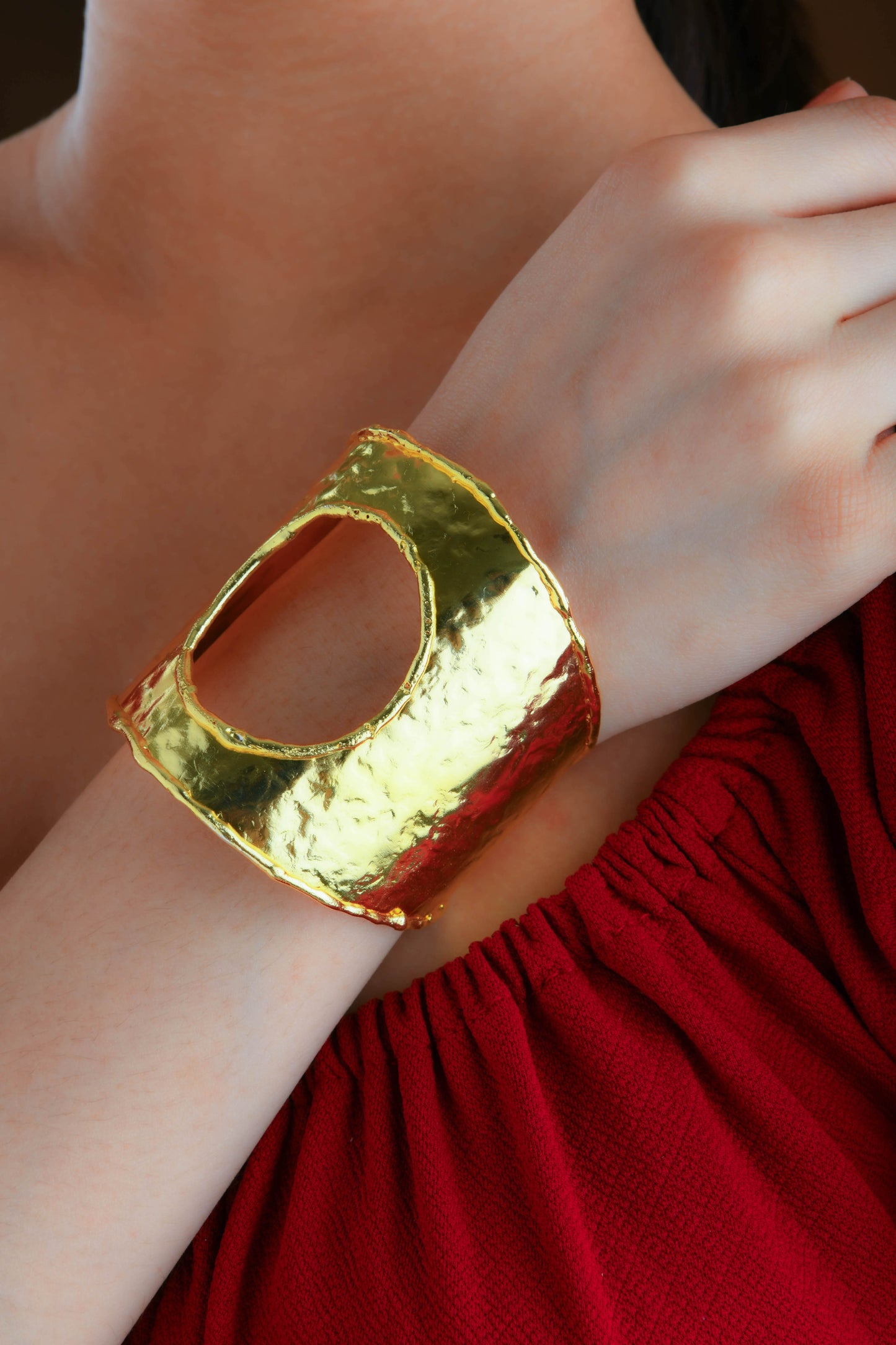 Hammered Moon Statement Cuff Bracelet