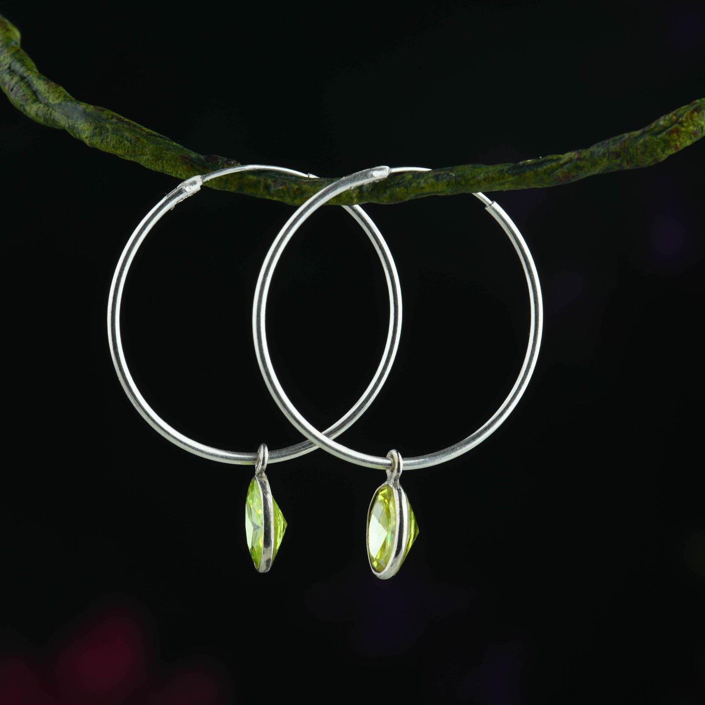 Green Amethyst In Silver Hoops