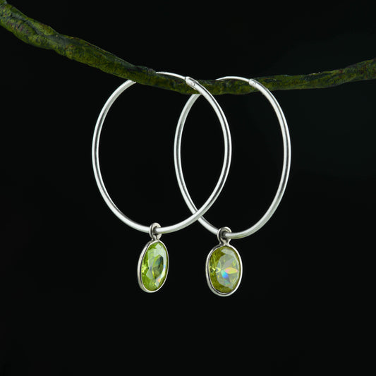 Green Amethyst In Silver Hoops