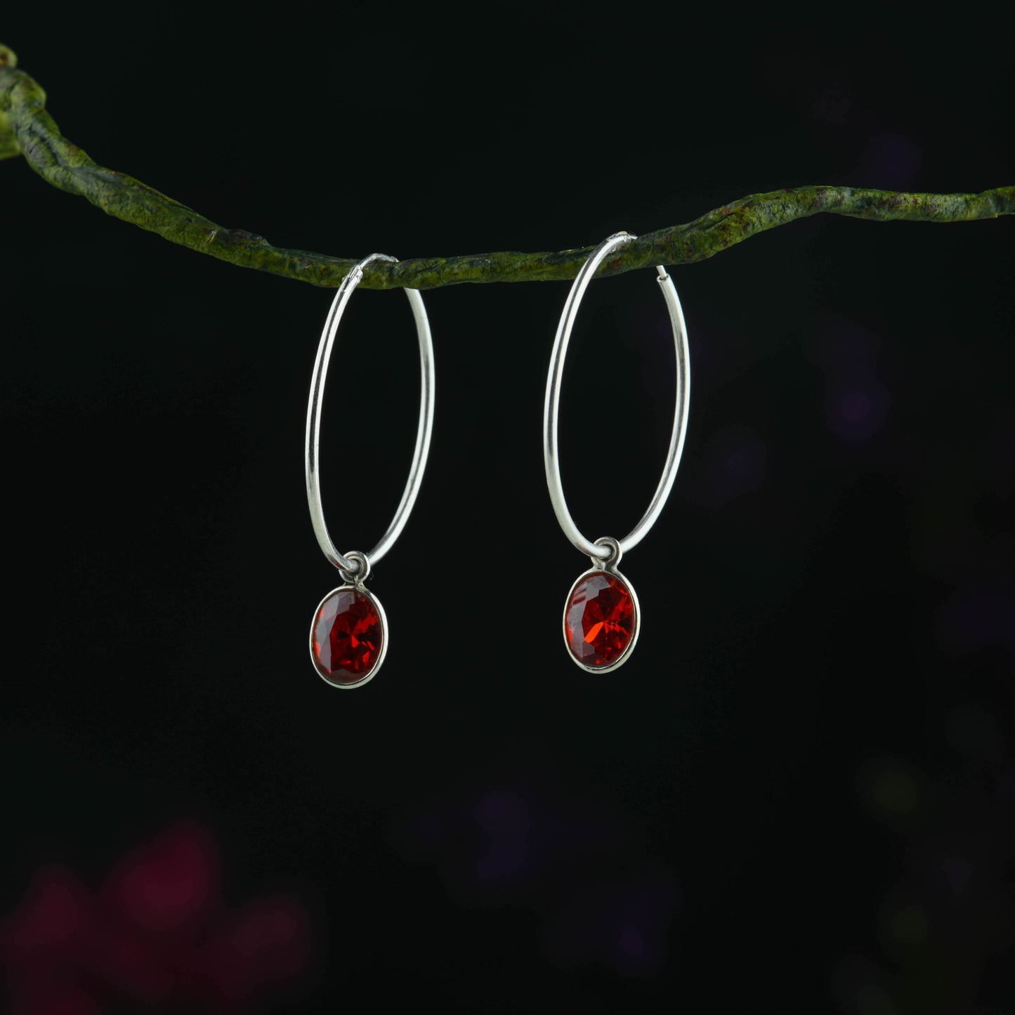 Ruby Red Drops In Silver Rings