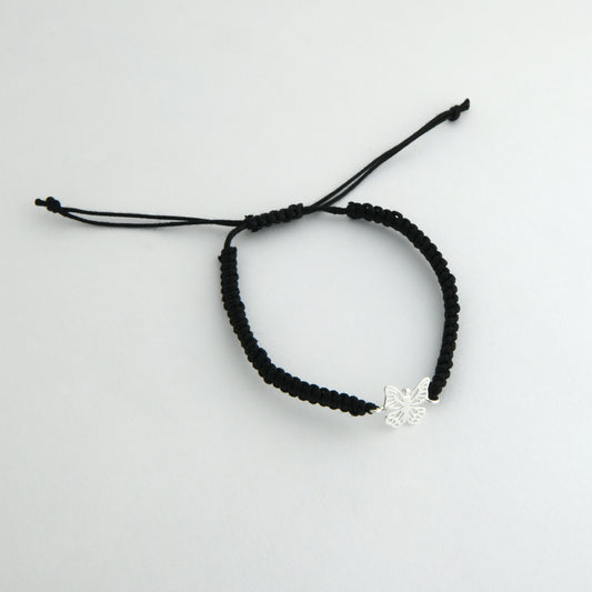 Flirty Butterfly Silver Black Thread Anklet