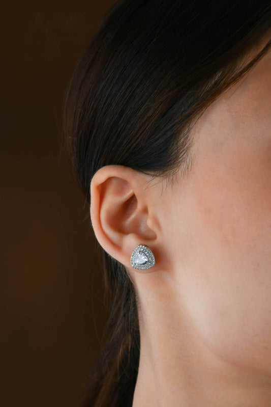 Triangular Round Solitaire Studs In Silver