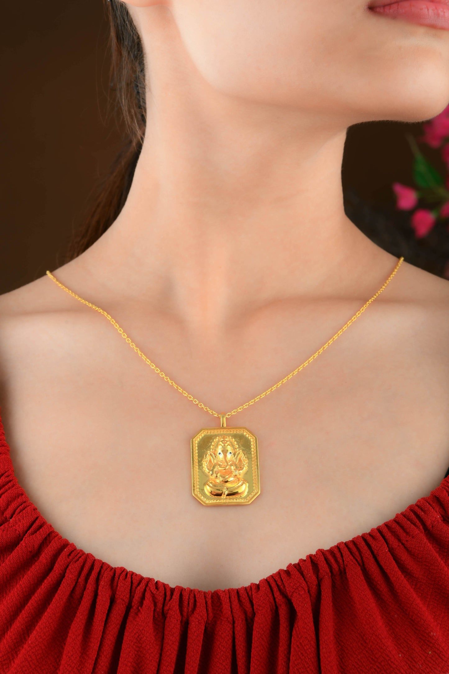 Vakratunda Ganesha Goldplated Silver Pendant with Chain