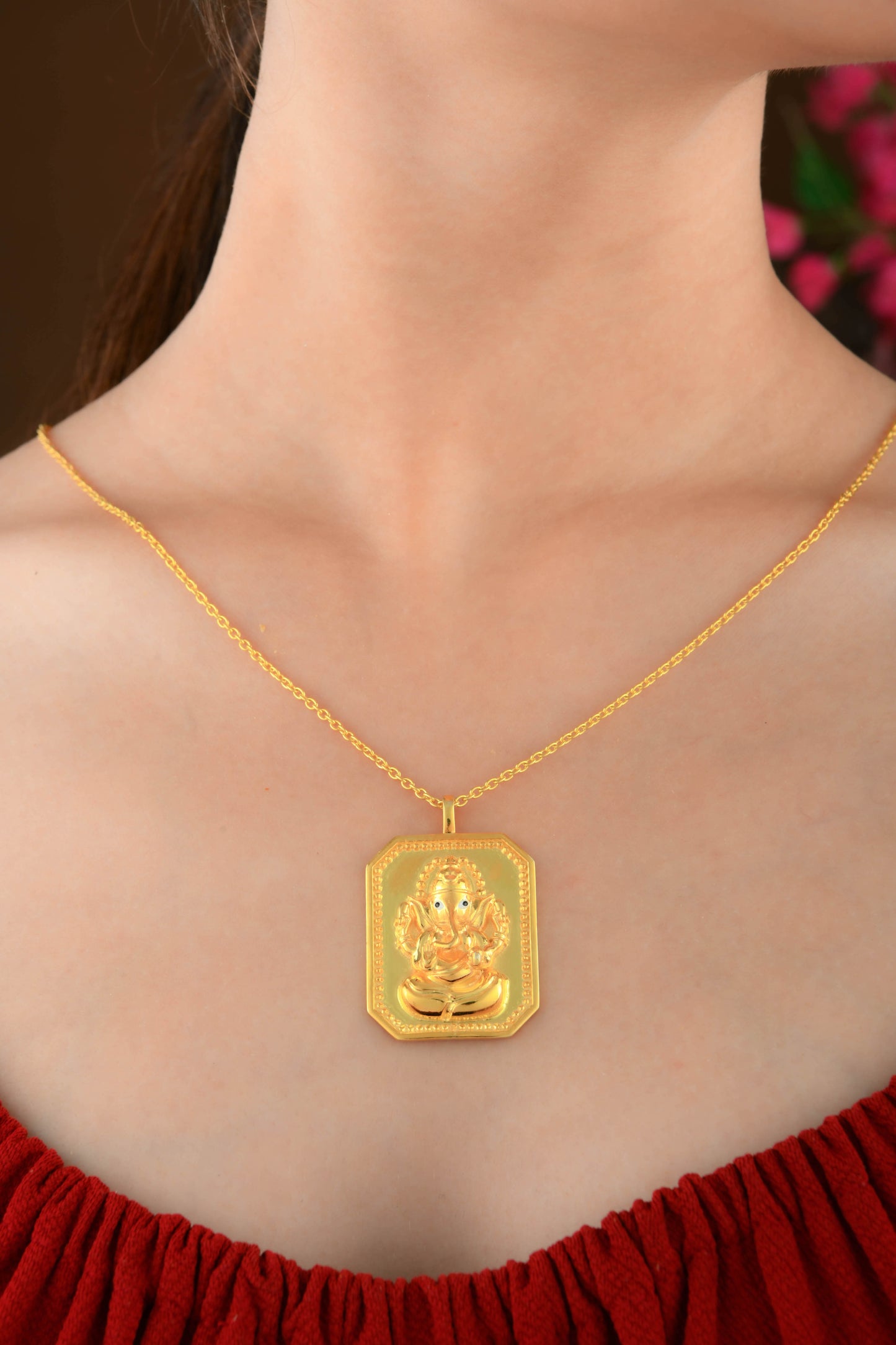 Vakratunda Ganesha Goldplated Silver Pendant with Chain