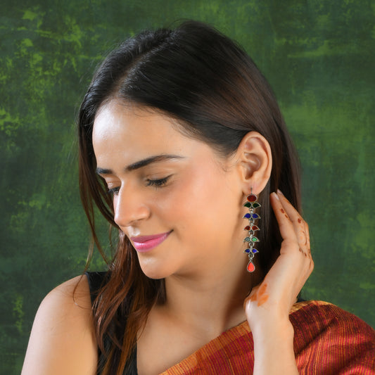 Madhu Chandrika Morpankh Silver Mirror Earrings