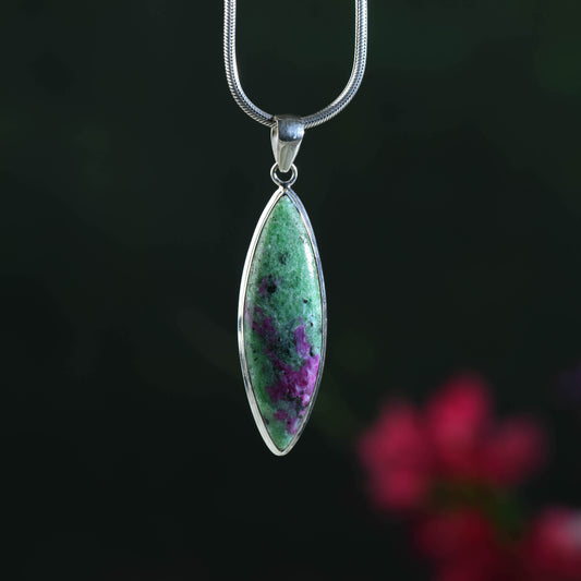 Marquise Ruby Zoisite Silver Pendant