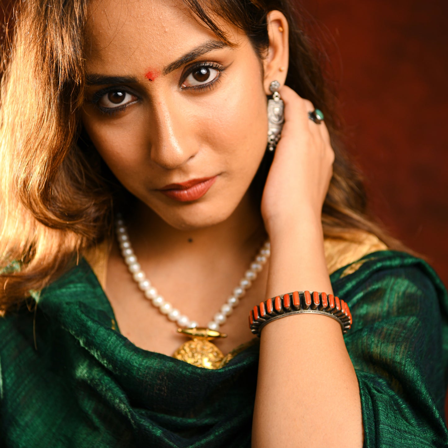 Silver Coral Stone Kada