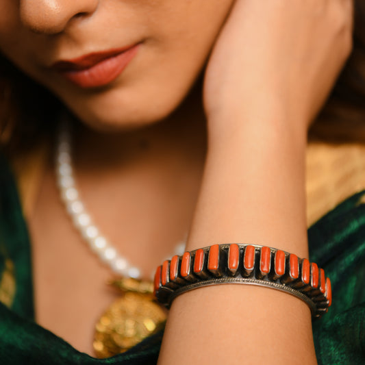 Silver Coral Stone Kada