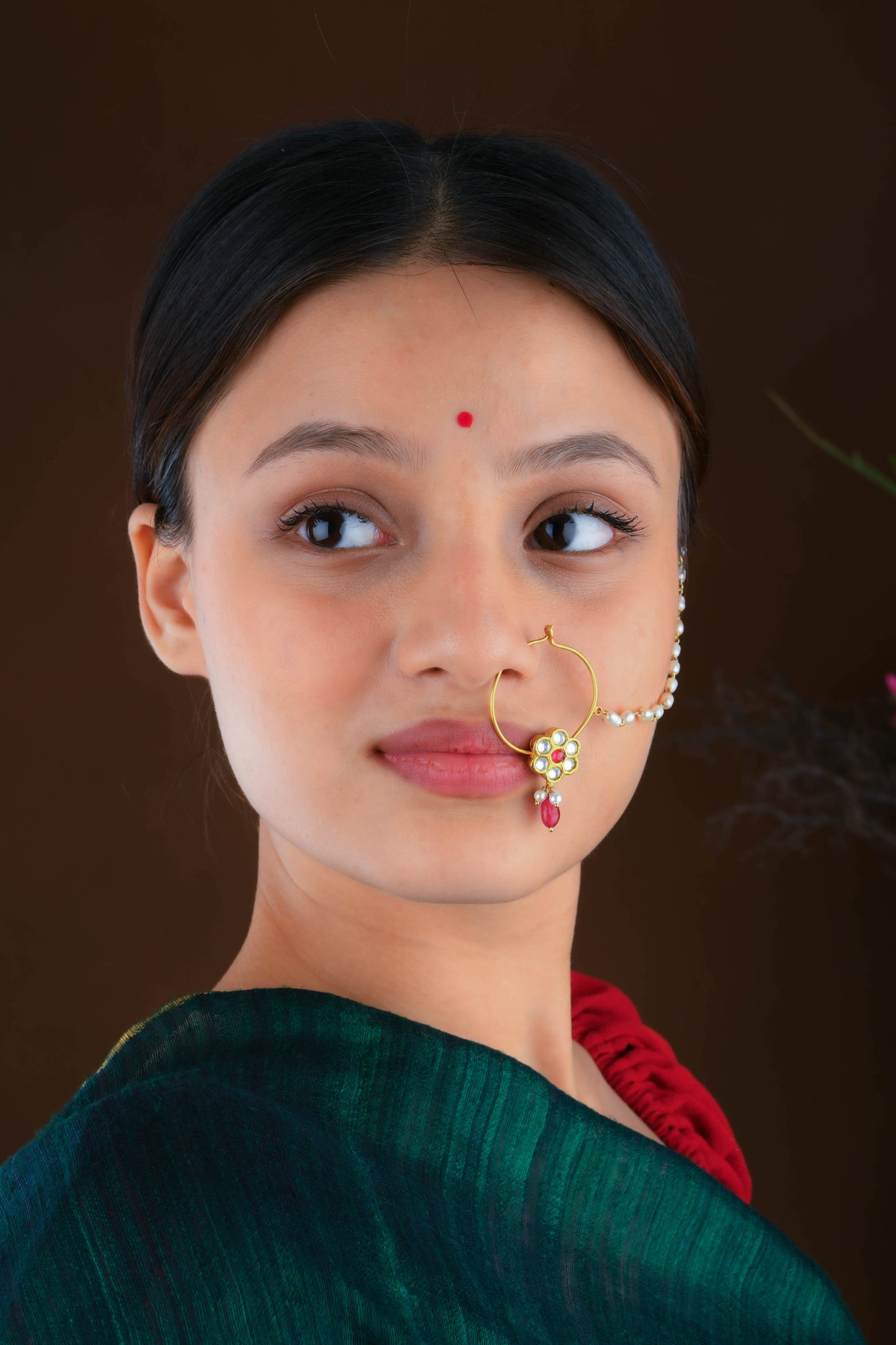 Elegant Silver Kundan Nose Pin( Piercing Type)