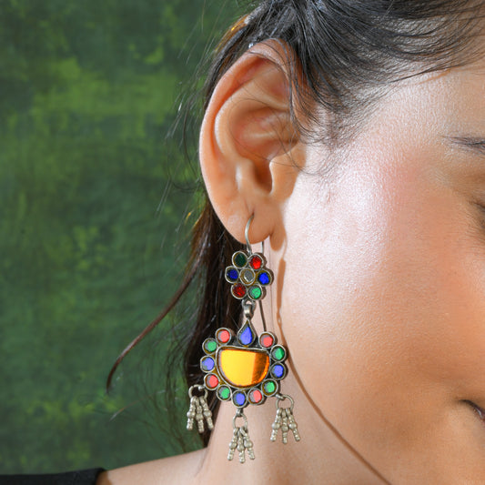 Madhu Chandrika Morni Silver Mirror Earrings